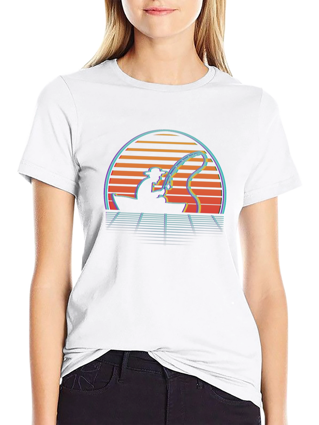 Retro Fishing T-Shirt - Sunset Fisherman Tee
