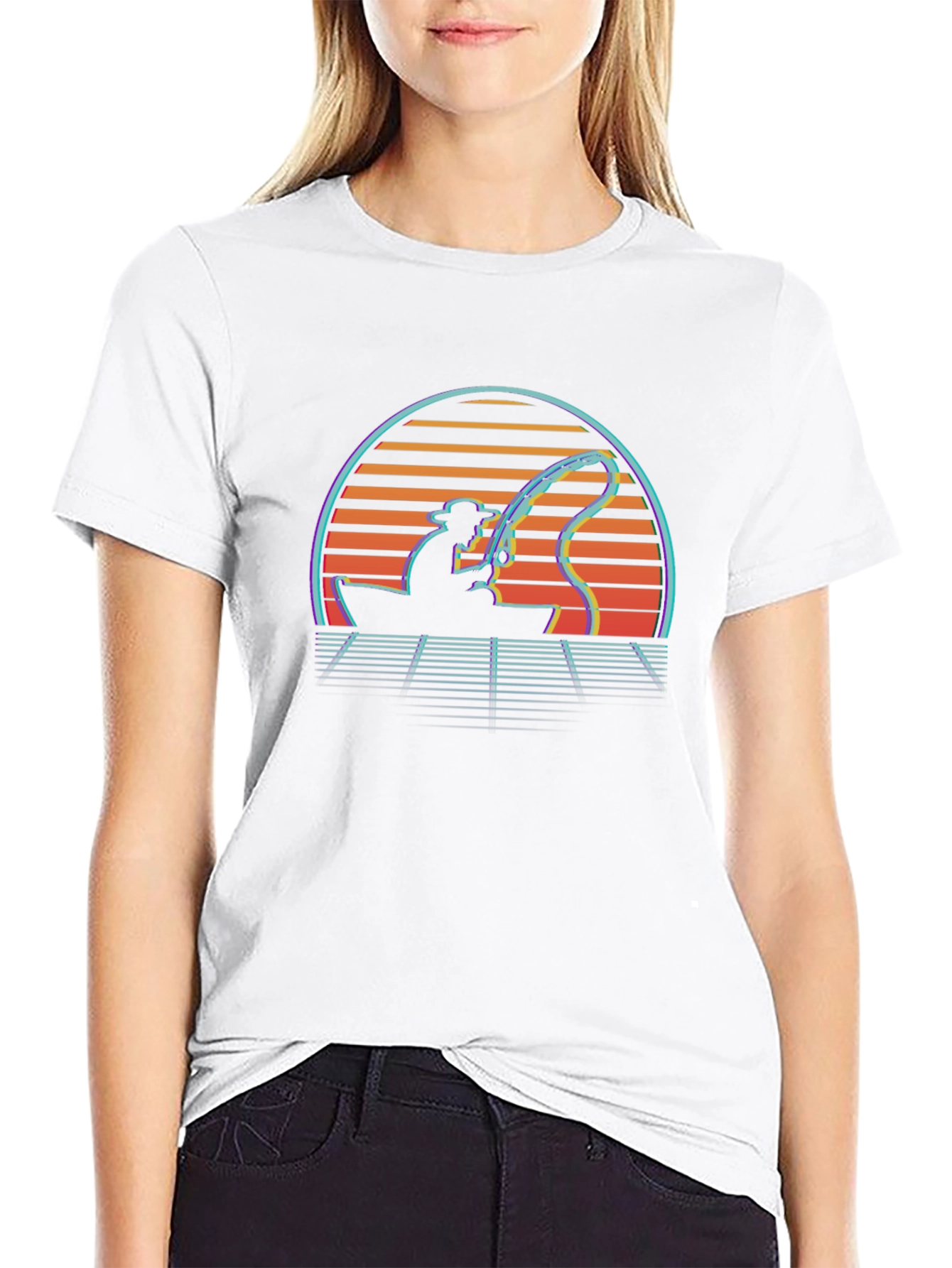 Retro Fishing T-Shirt - Sunset Fisherman Tee