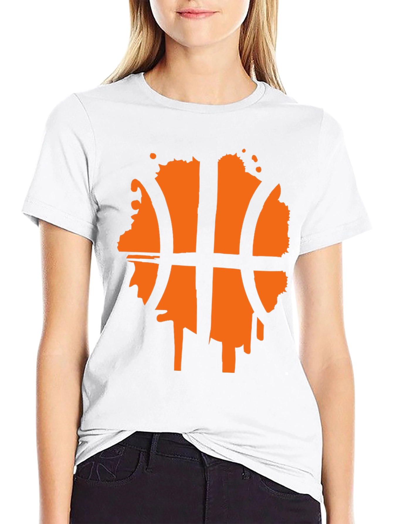 Mens Black T-Shirt with Orange Basketball Graphic