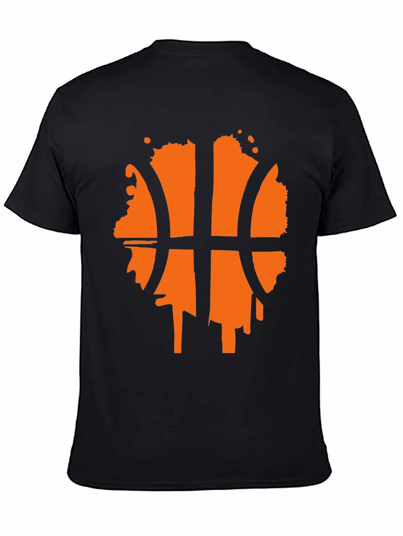 Mens Black T-Shirt with Orange Basketball Graphic