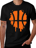Mens Black T-Shirt with Orange Basketball Graphic