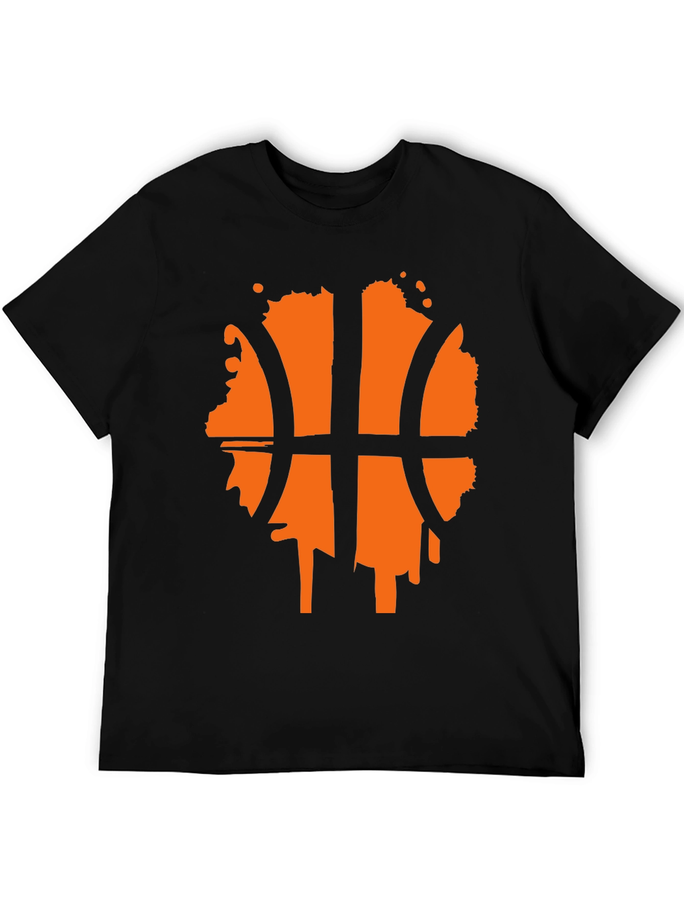 Mens Black T-Shirt with Orange Basketball Graphic