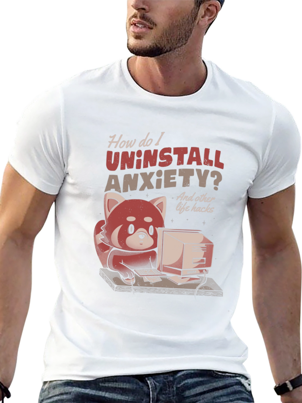 Uninstall Anxiety T-Shirt: Red Panda Programmer