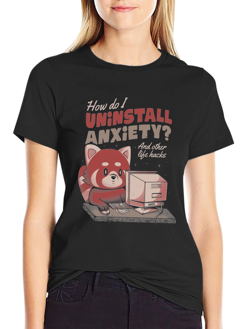Uninstall Anxiety T-Shirt: Red Panda Programmer
