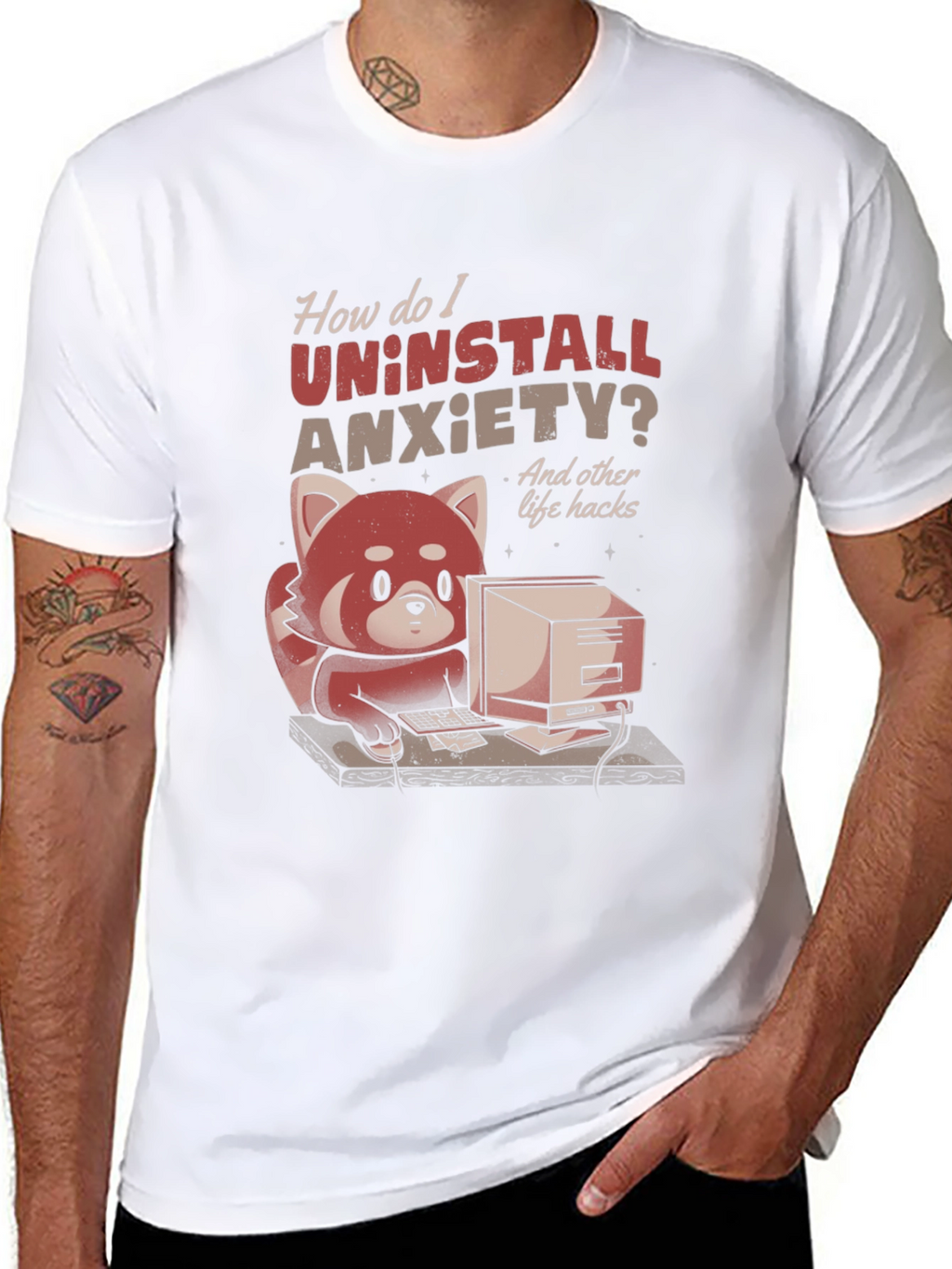Uninstall Anxiety T-Shirt: Red Panda Programmer