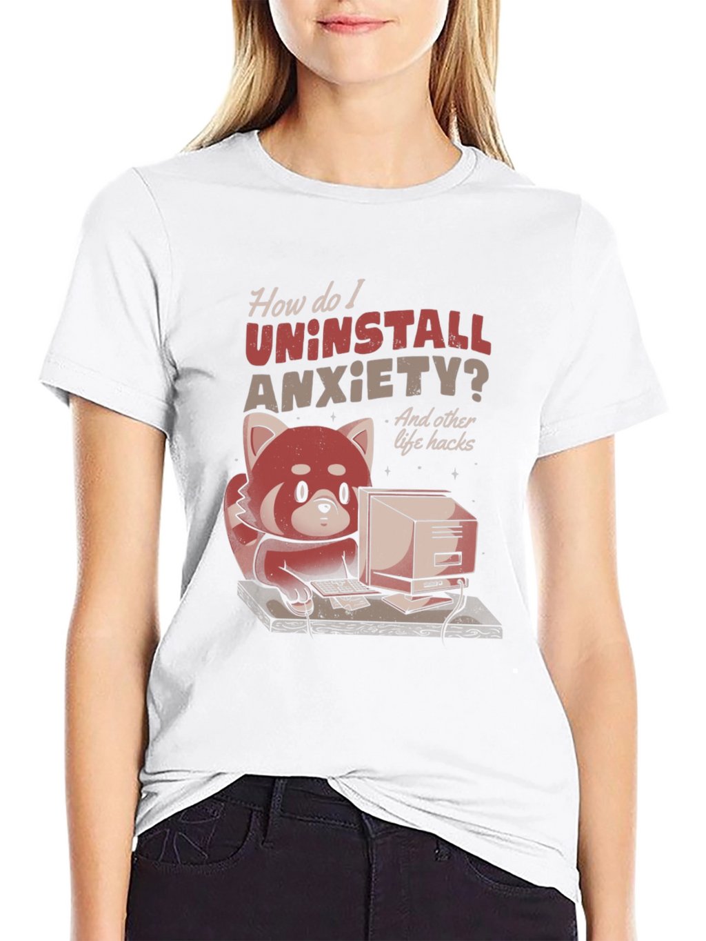 Uninstall Anxiety T-Shirt: Red Panda Programmer