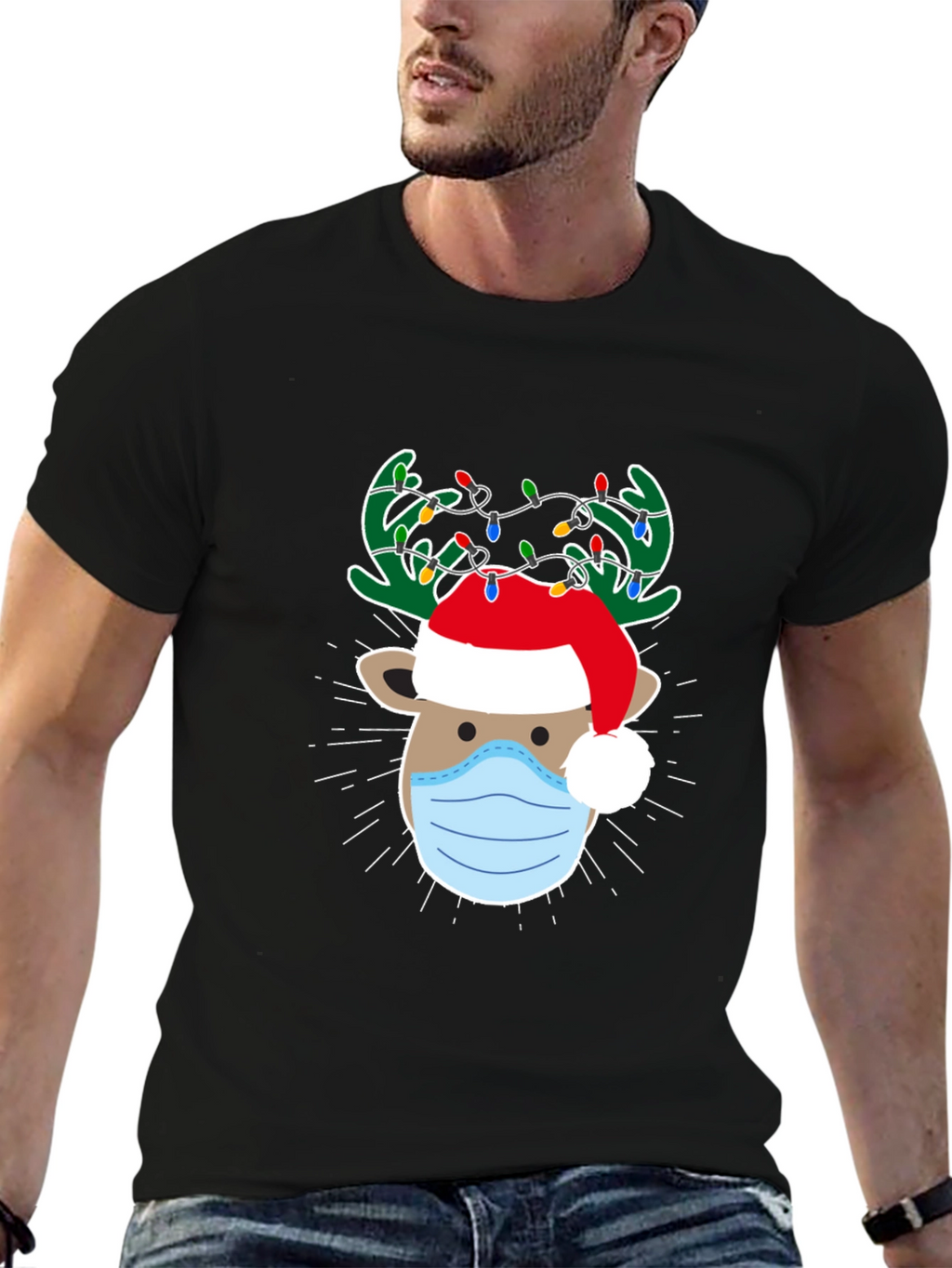 Christmas Reindeer Face Mask T-Shirt