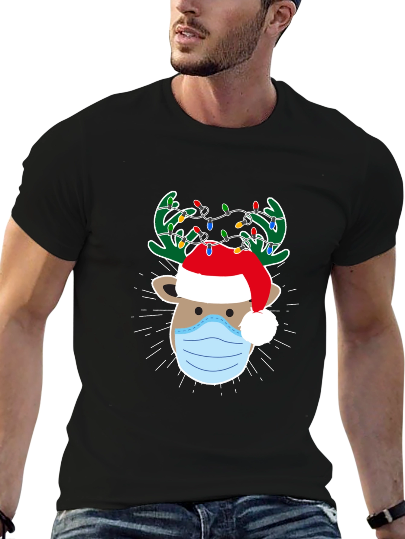 Christmas Reindeer Face Mask T-Shirt