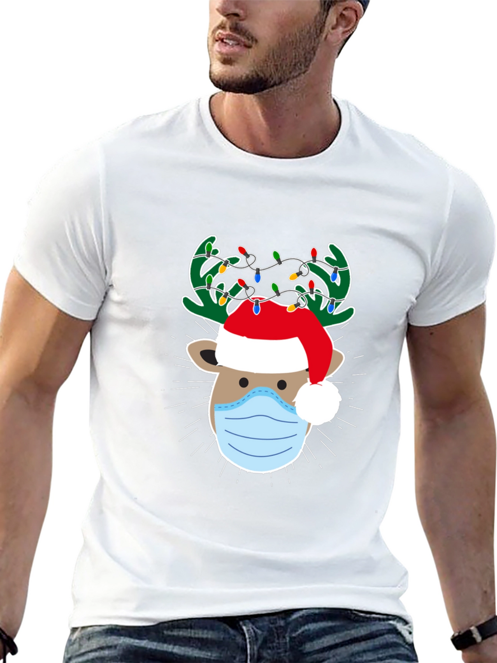 Christmas Reindeer Face Mask T-Shirt