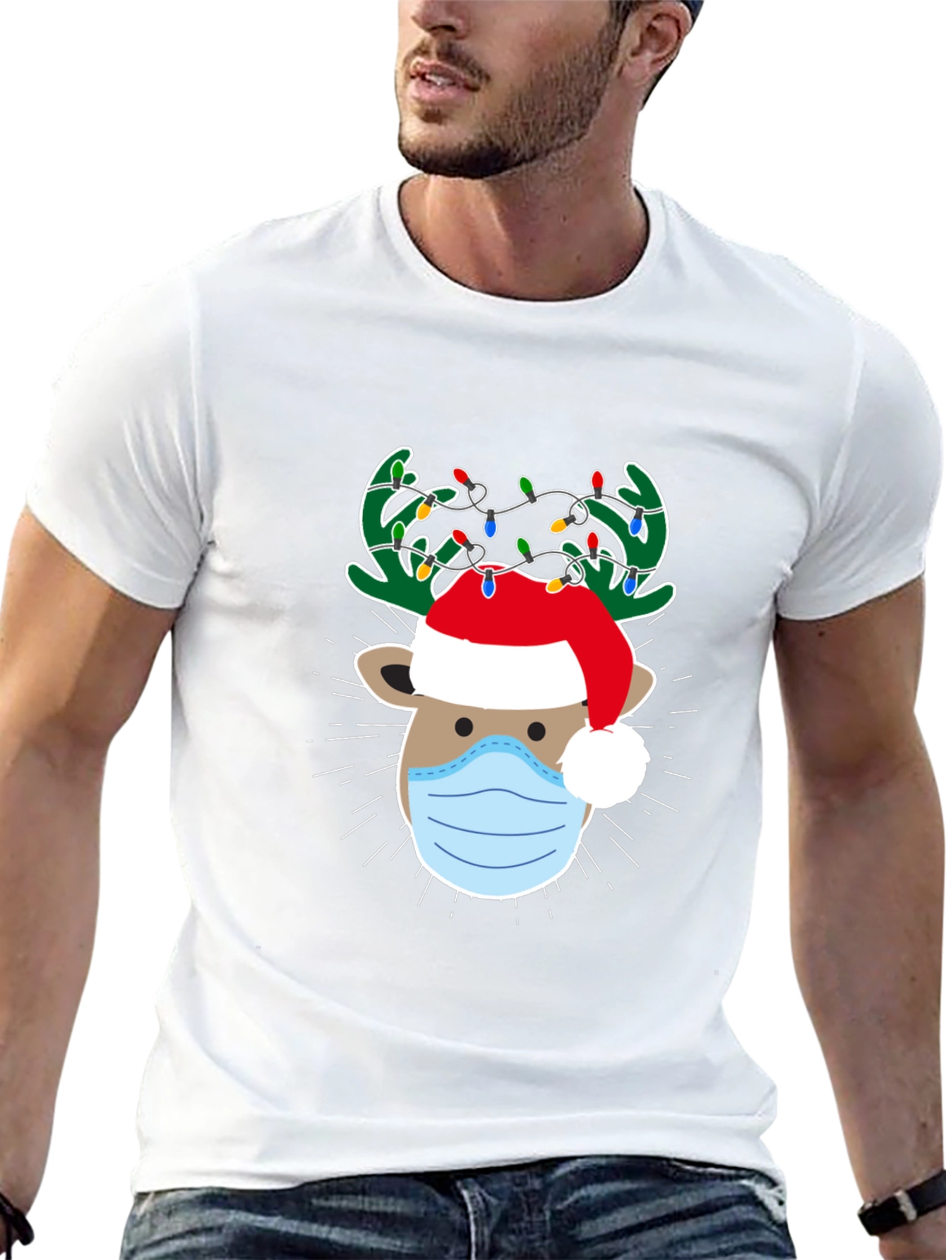 Christmas Reindeer Face Mask T-Shirt