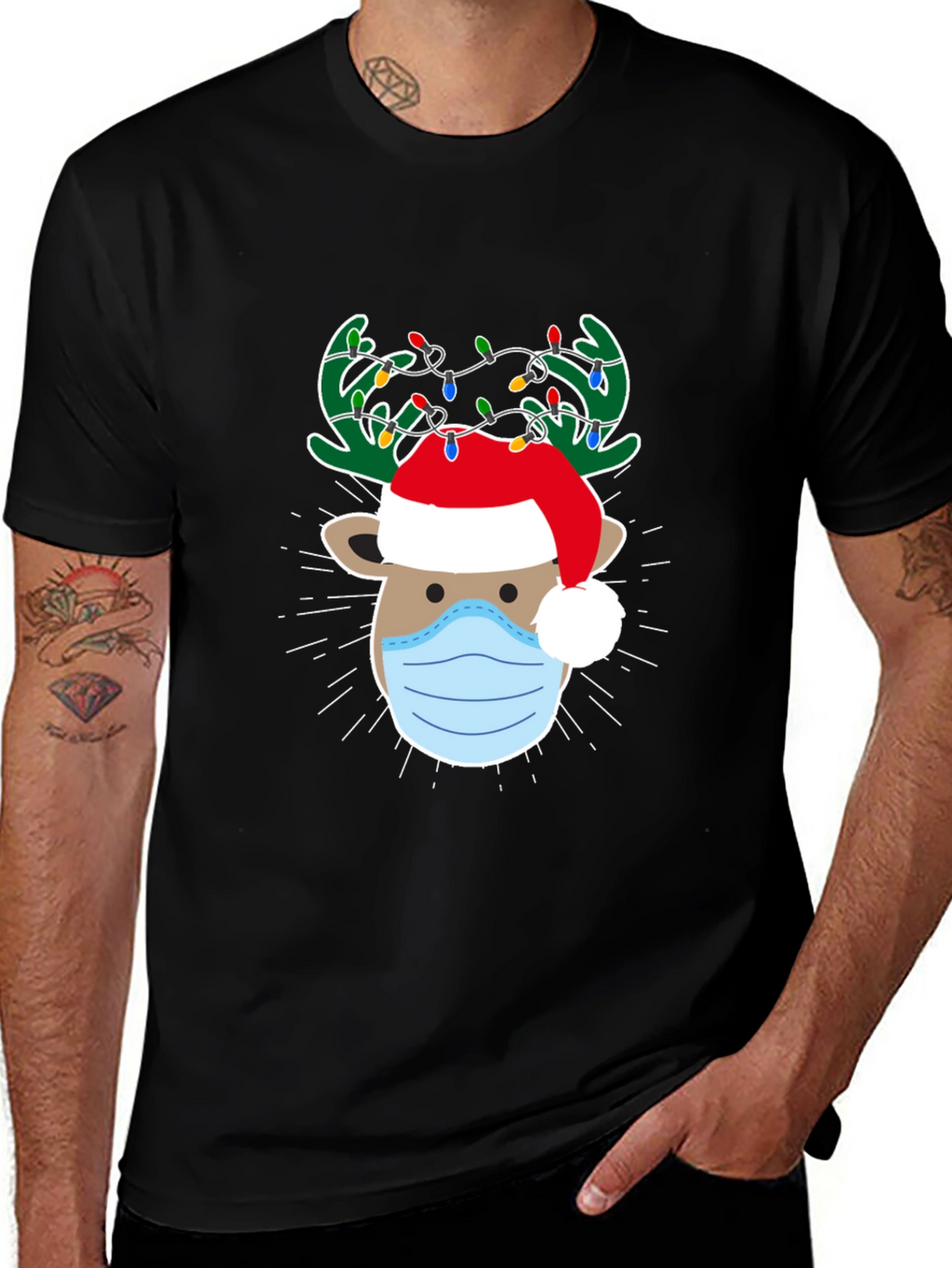 Christmas Reindeer Face Mask T-Shirt