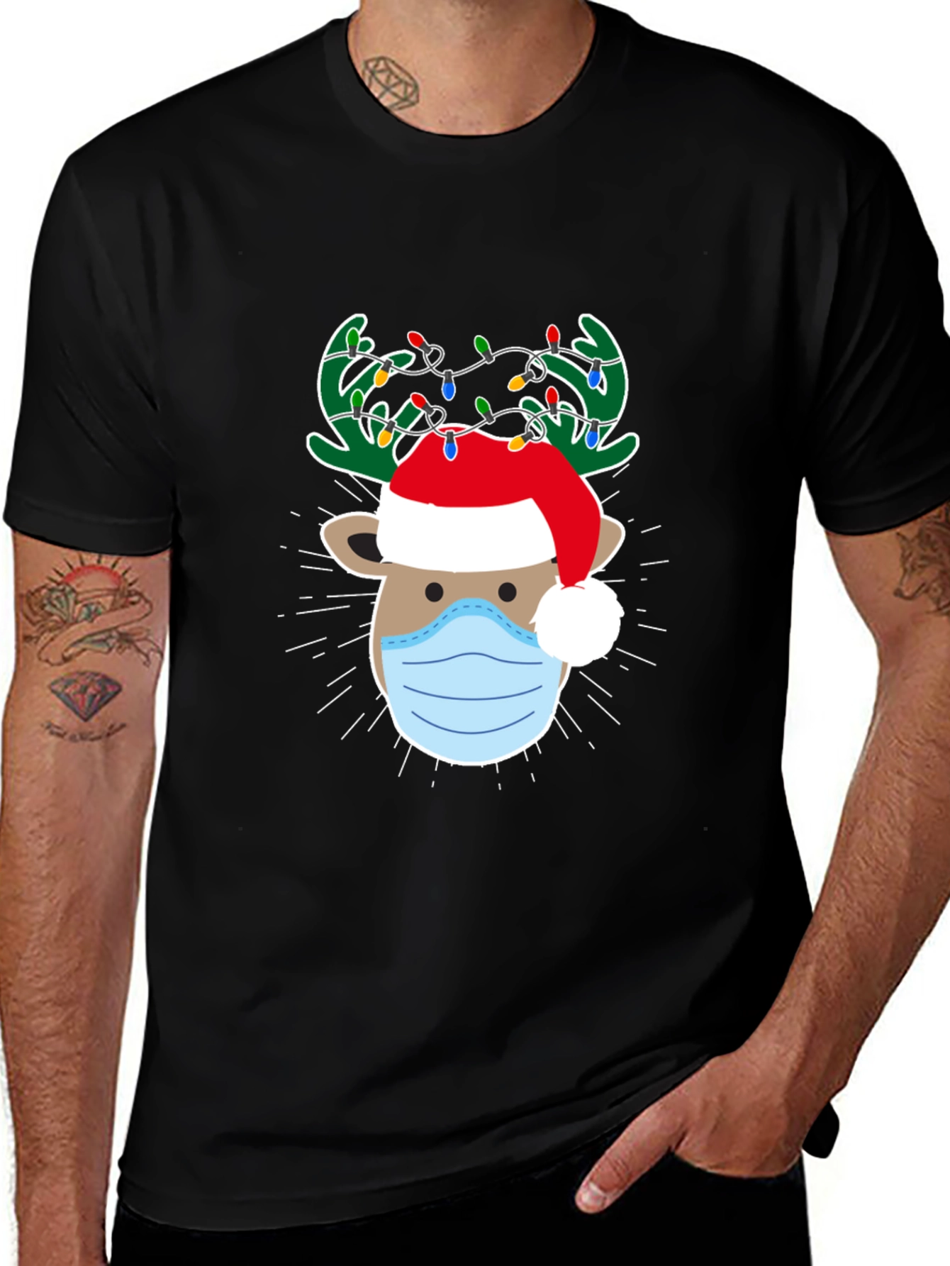 Christmas Reindeer Face Mask T-Shirt