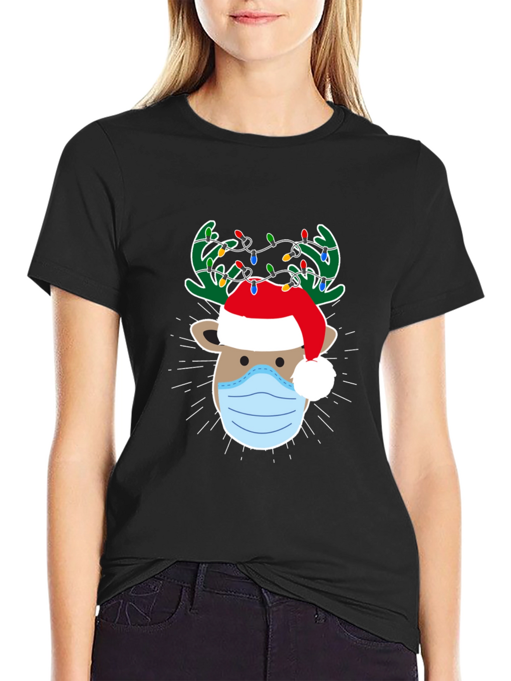 Christmas Reindeer Face Mask T-Shirt