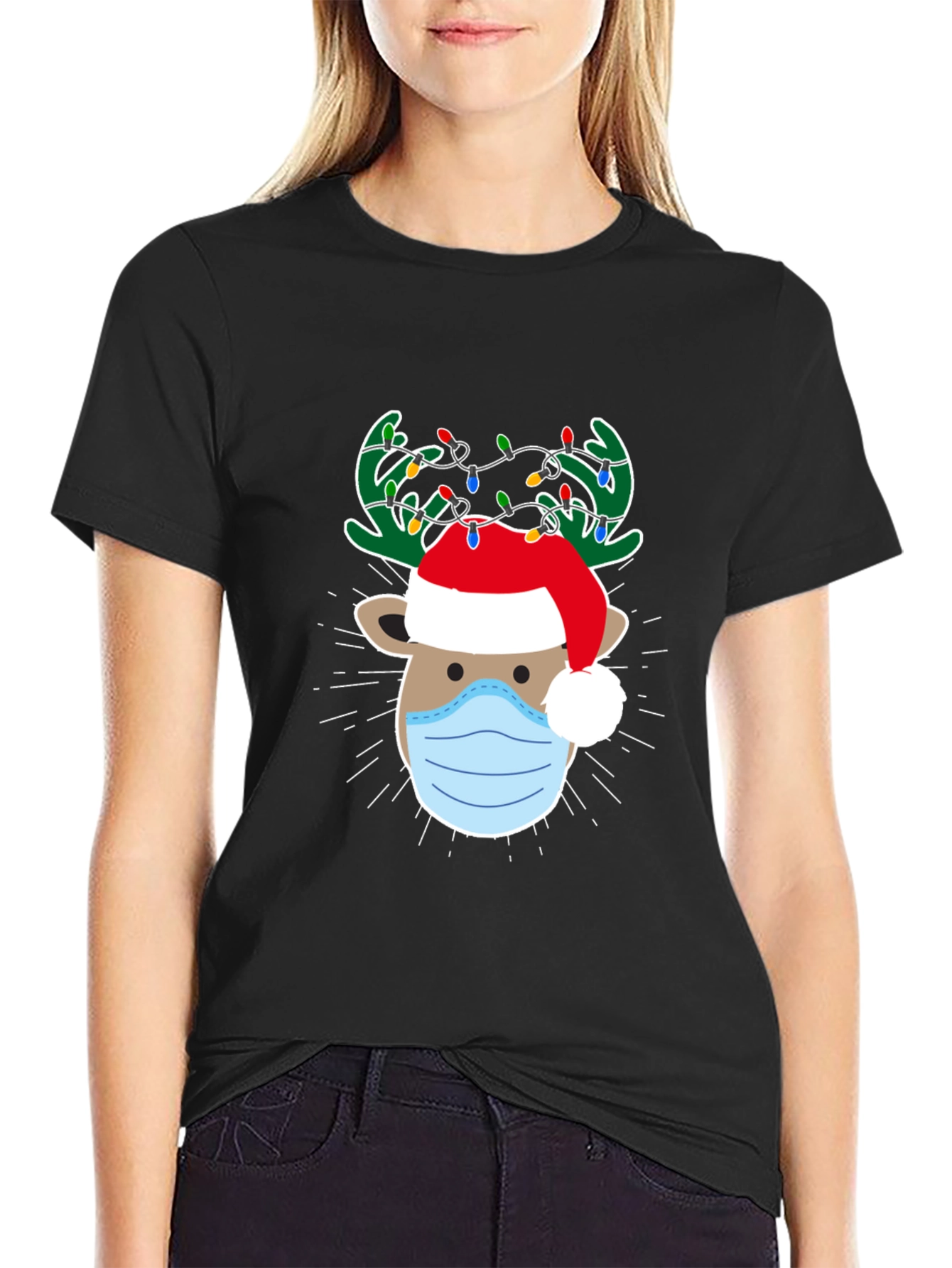 Christmas Reindeer Face Mask T-Shirt