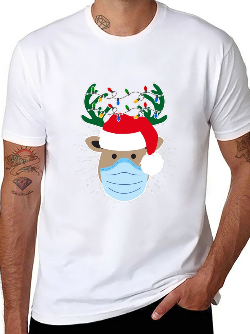 Christmas Reindeer Face Mask T-Shirt