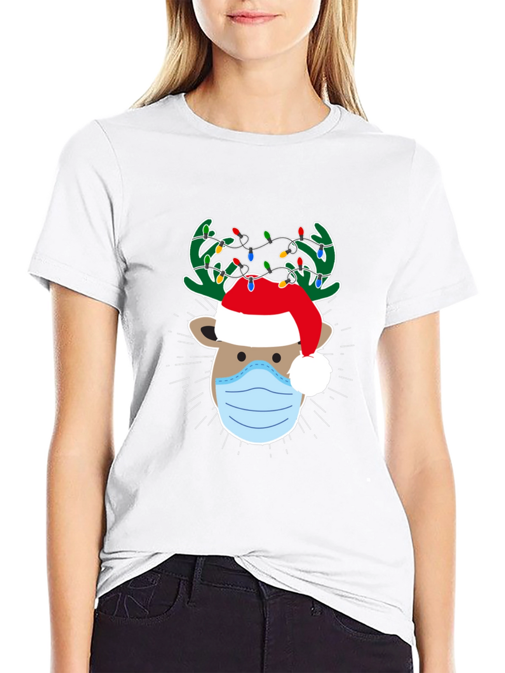 Christmas Reindeer Face Mask T-Shirt