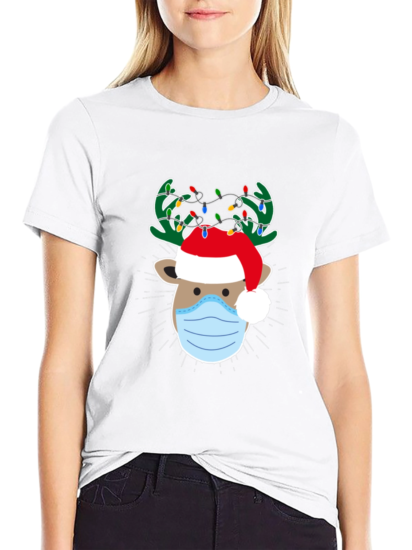 Christmas Reindeer Face Mask T-Shirt