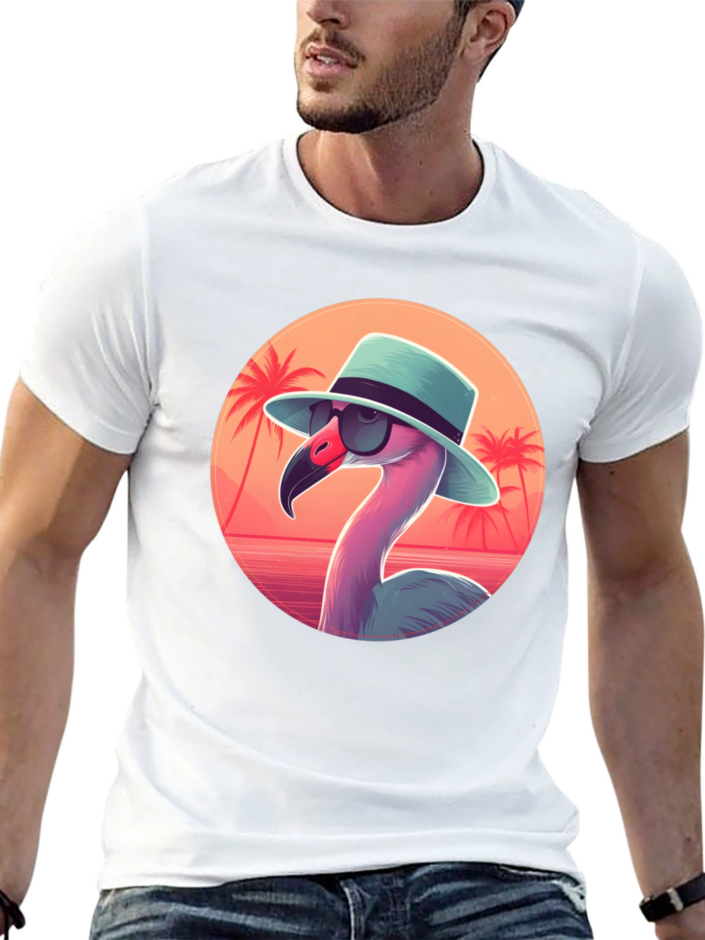 Cool Flamingo Graphic Tee - Black Cotton T-Shirt
