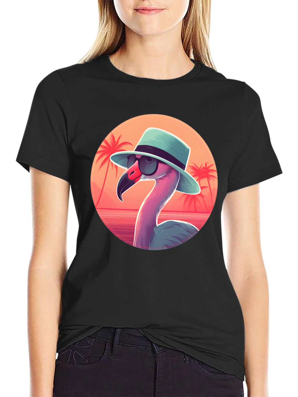 Cool Flamingo Graphic Tee - Black Cotton T-Shirt