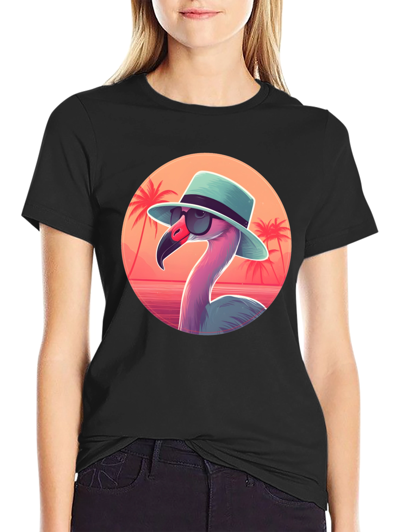 Cool Flamingo Graphic Tee - Black Cotton T-Shirt
