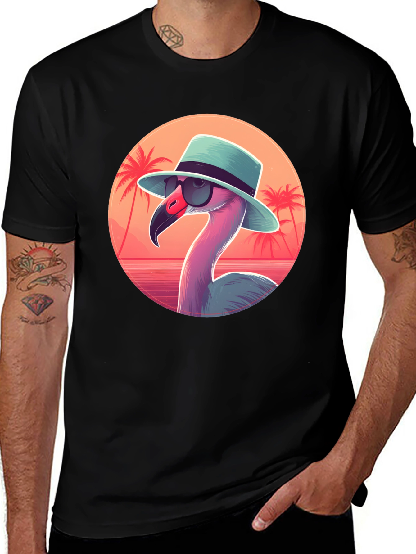 Cool Flamingo Graphic Tee - Black Cotton T-Shirt