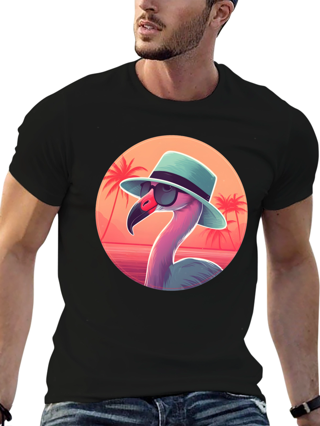Cool Flamingo Graphic Tee - Black Cotton T-Shirt