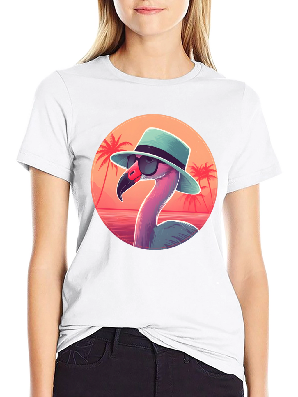 Cool Flamingo Graphic Tee - Black Cotton T-Shirt