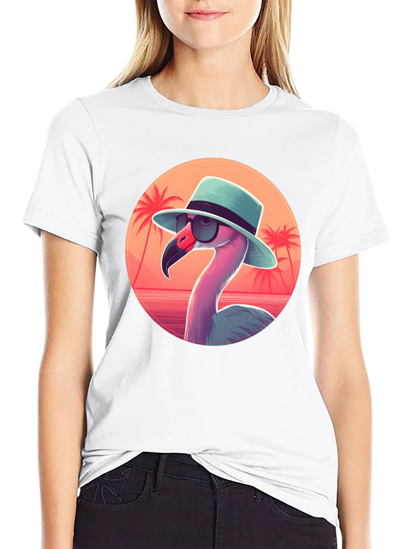 Cool Flamingo Graphic Tee - Black Cotton T-Shirt
