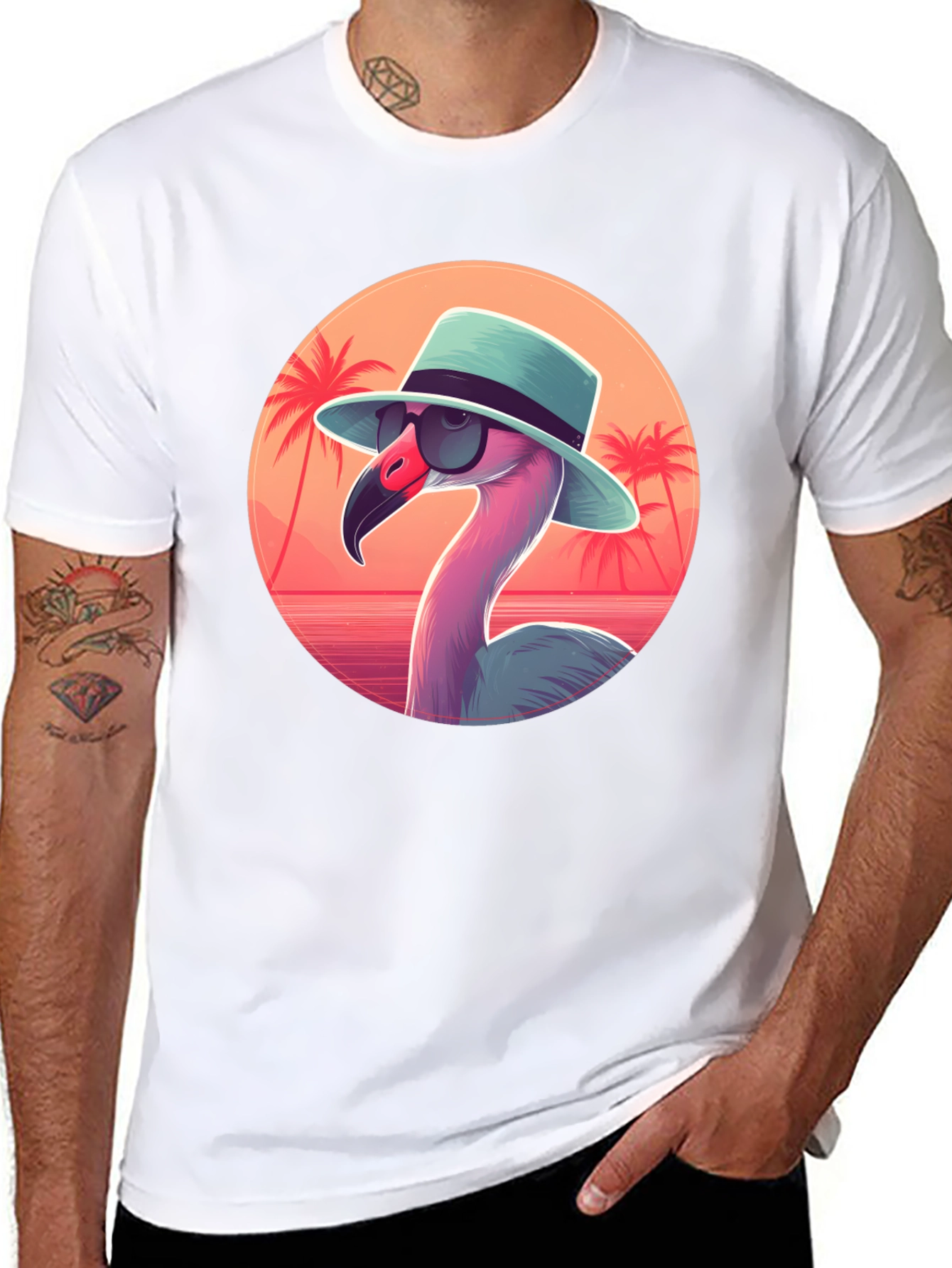 Cool Flamingo Graphic Tee - Black Cotton T-Shirt
