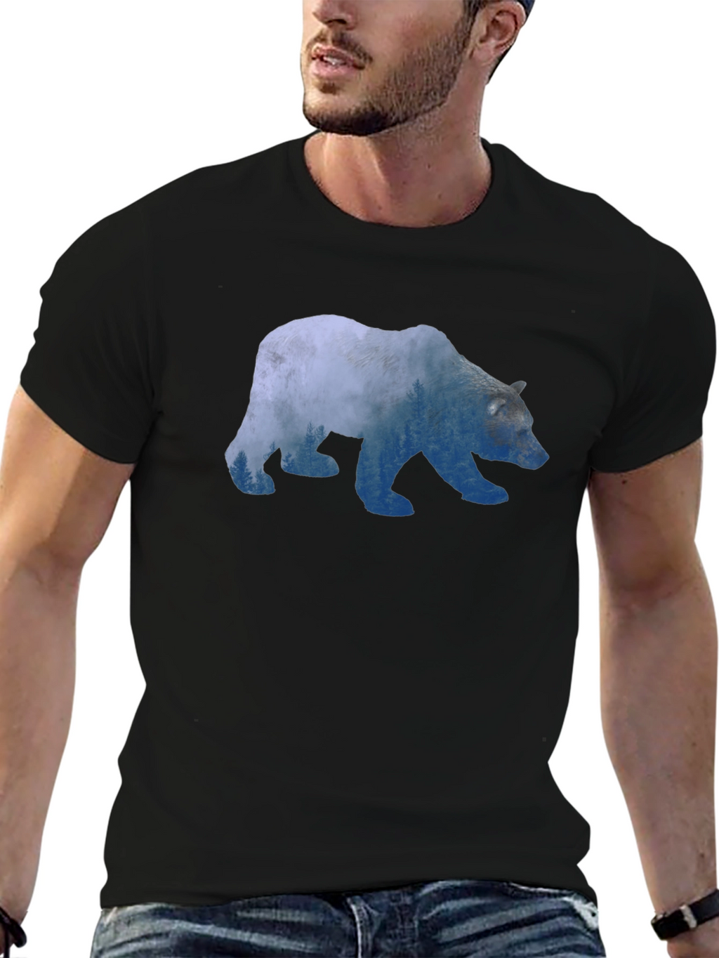 Bear Silhouette Graphic Print T-Shirt