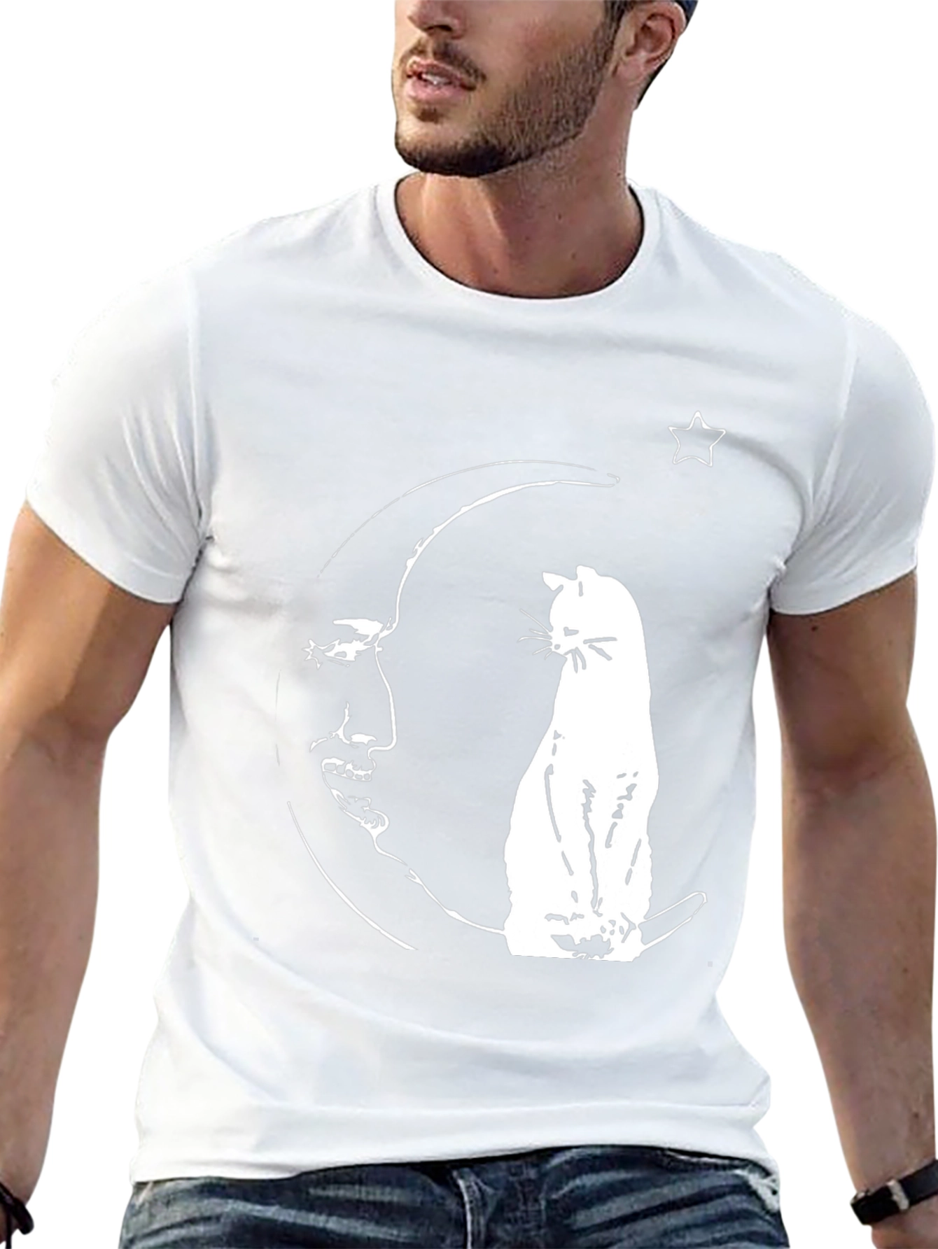 Celestial Cat Moon T-Shirt - Unique Graphic Tee