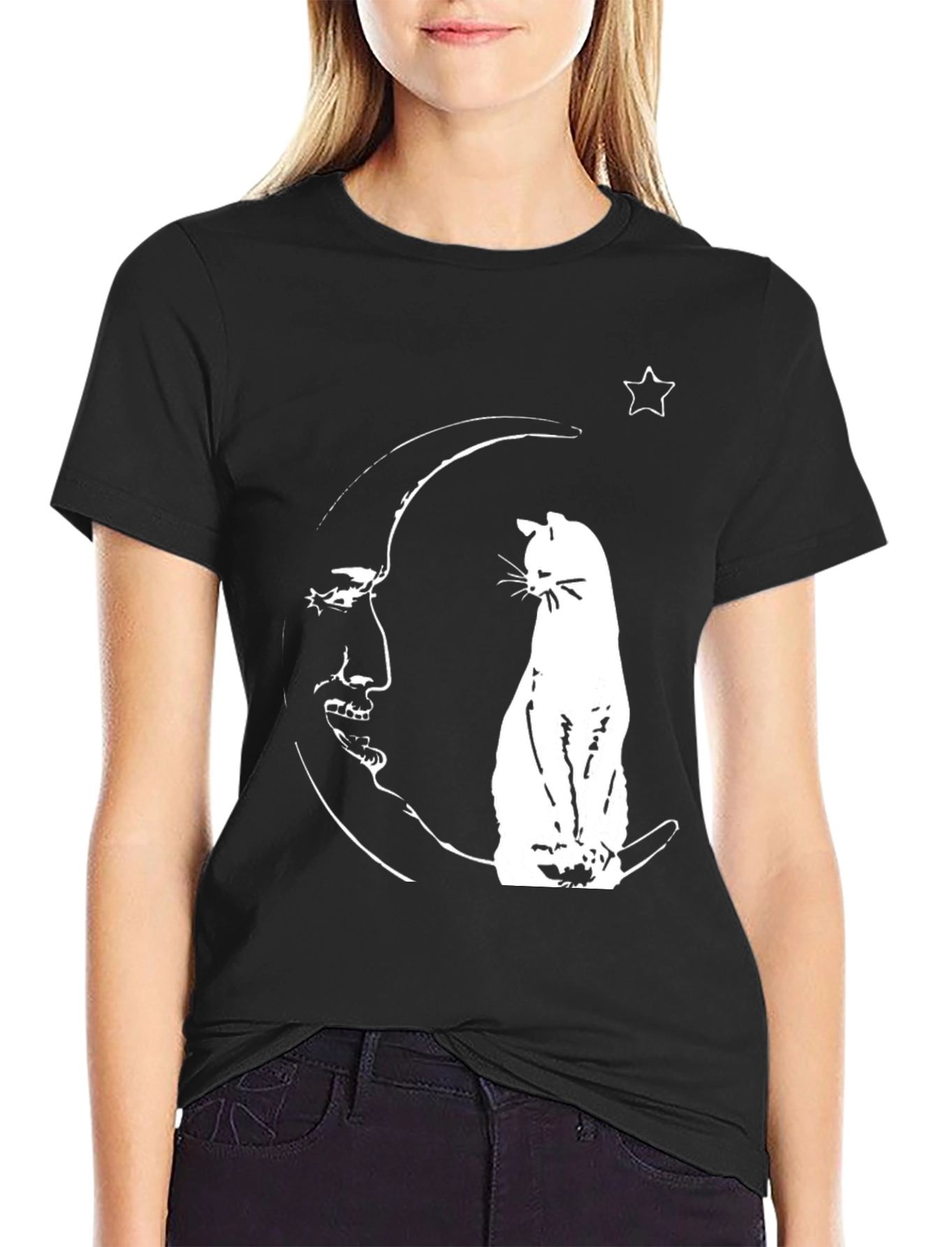 Celestial Cat Moon T-Shirt - Unique Graphic Tee
