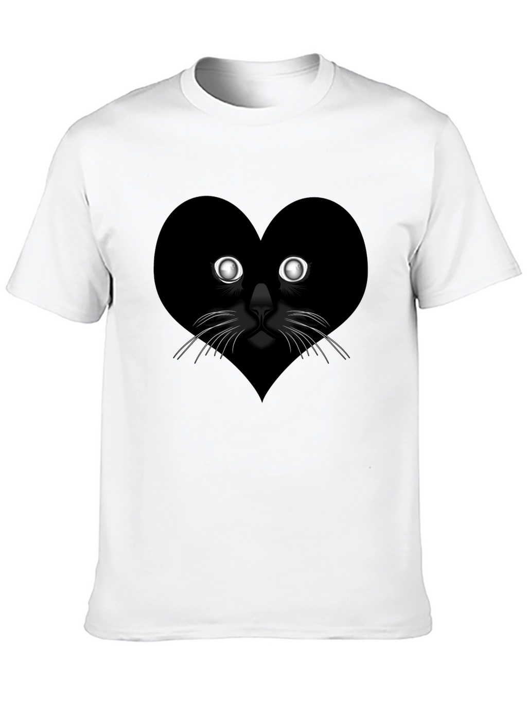Heart Cat Graphic Tee - Black Casual T-Shirt