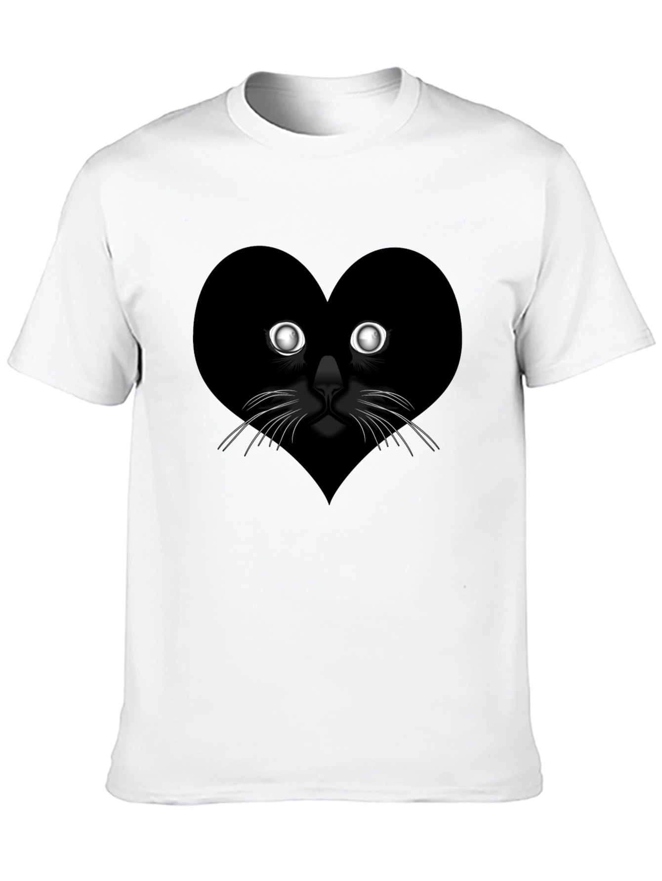 Heart Cat Graphic Tee - Black Casual T-Shirt