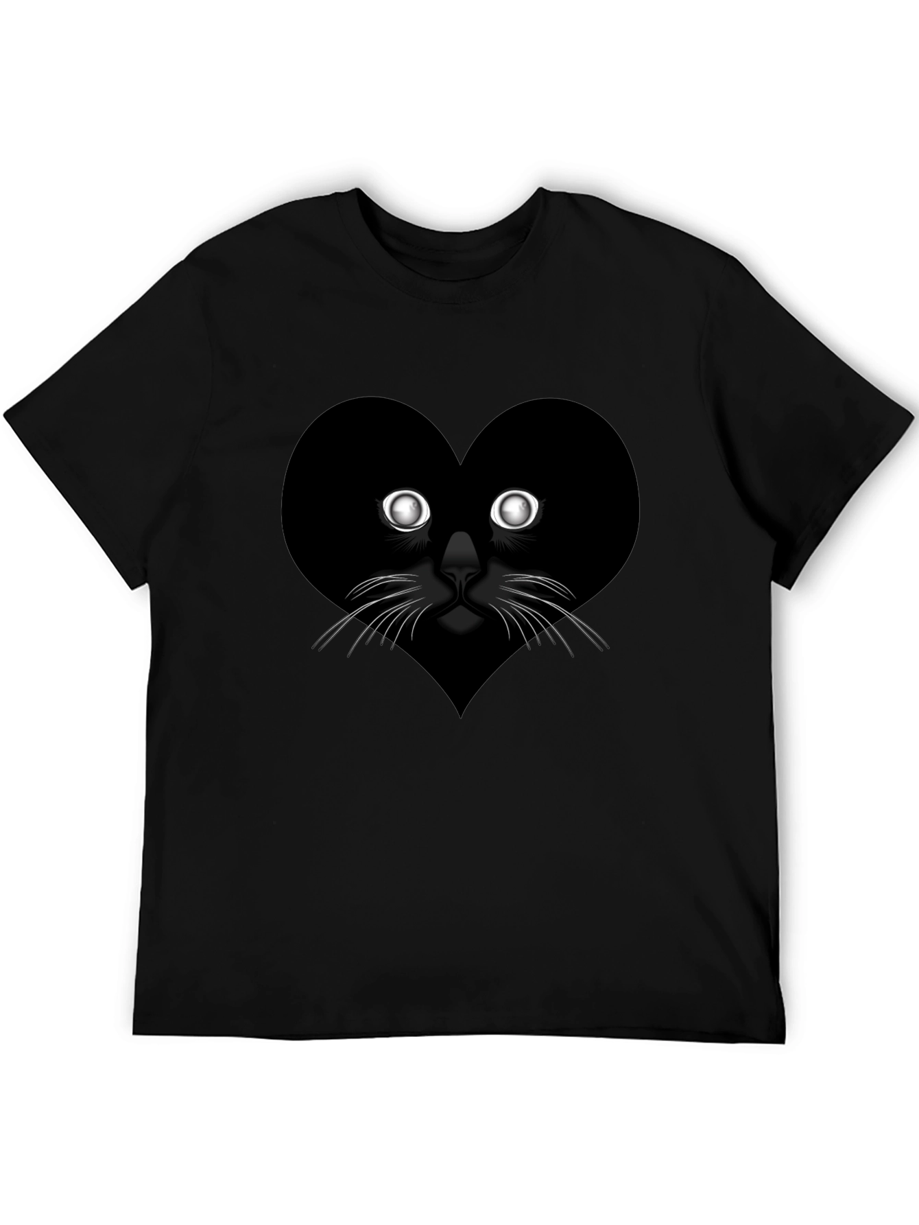 Heart Cat Graphic Tee - Black Casual T-Shirt
