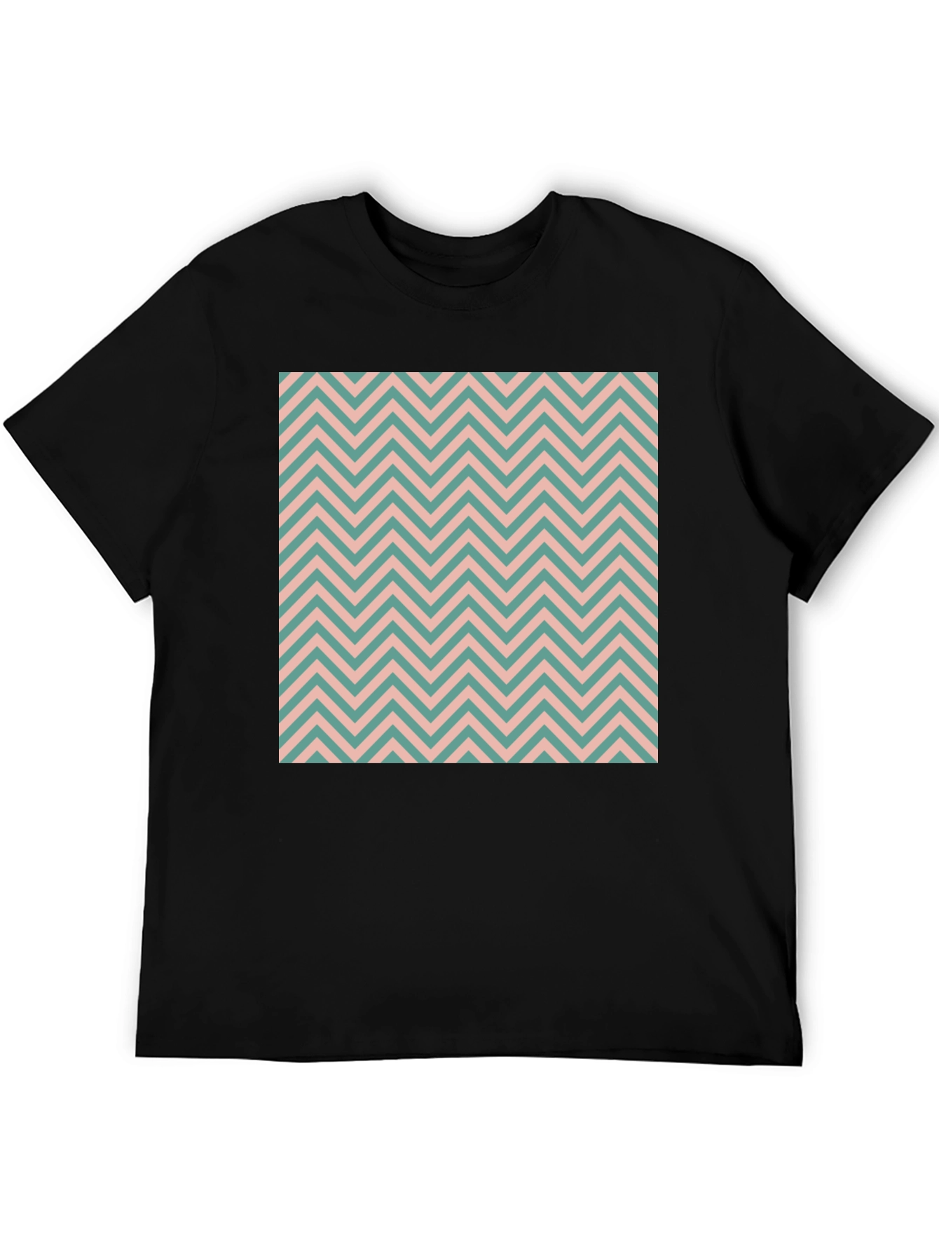 Chevron Pattern Black Cotton T-Shirt