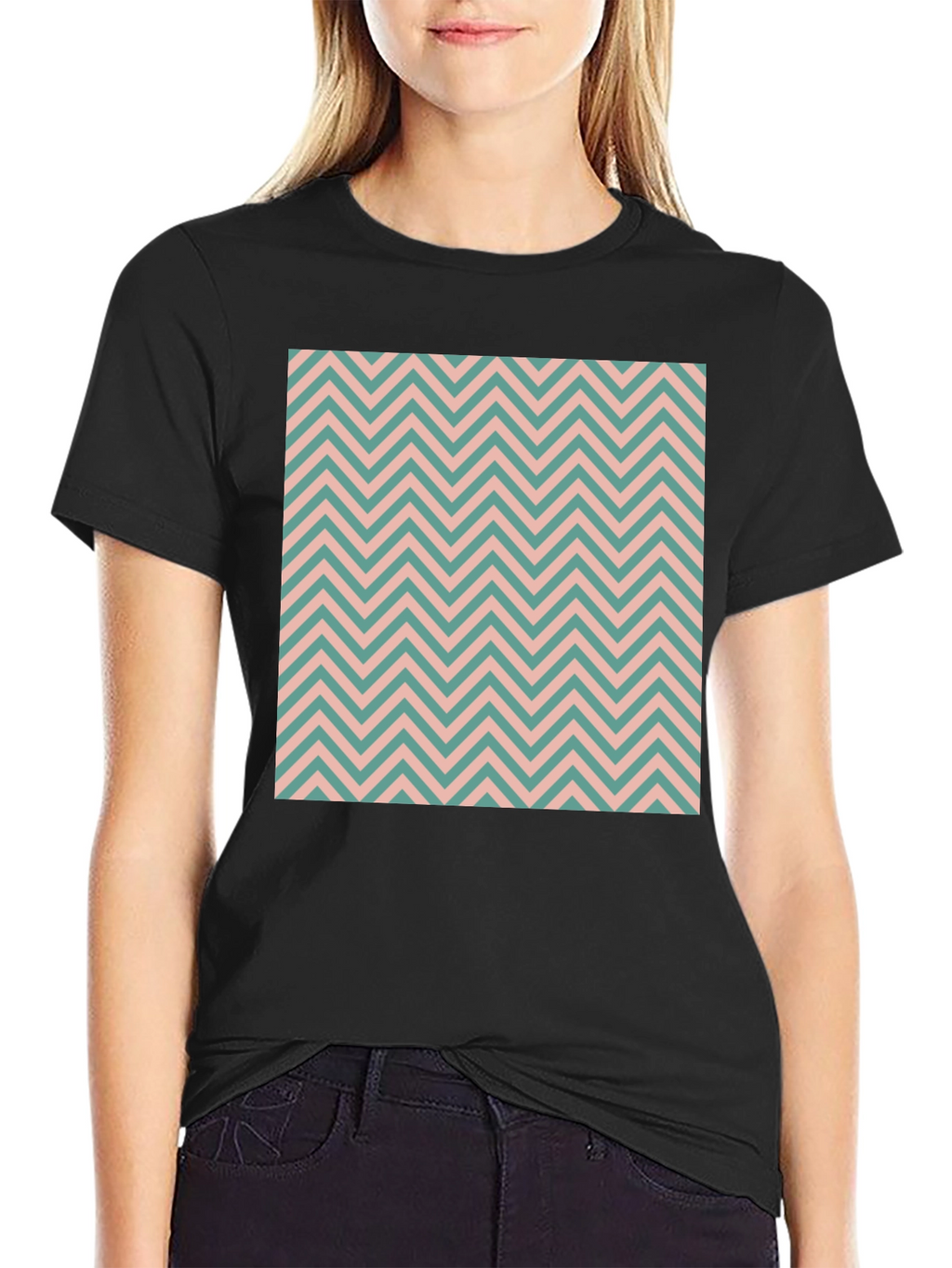 Chevron Pattern Black Cotton T-Shirt