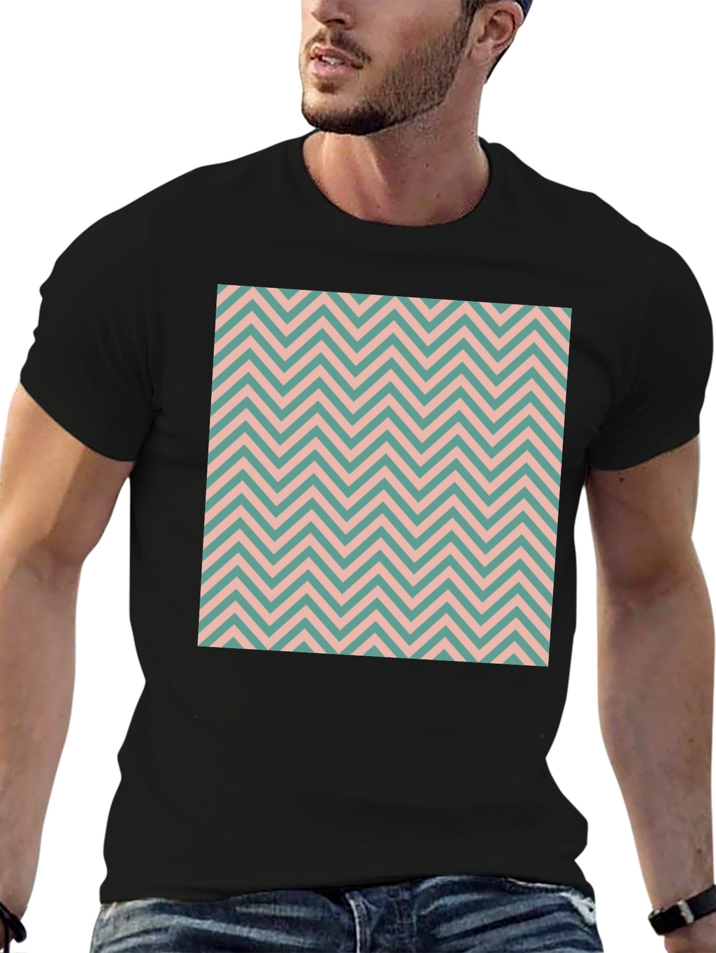 Chevron Pattern Black Cotton T-Shirt