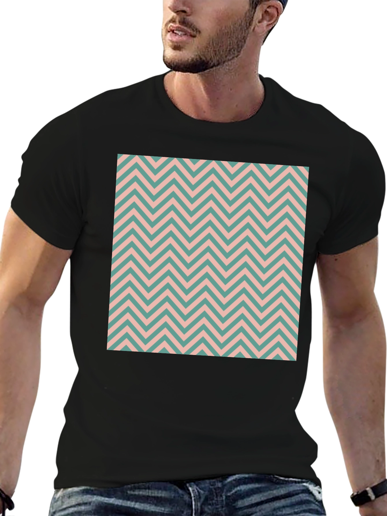 Chevron Pattern Black Cotton T-Shirt