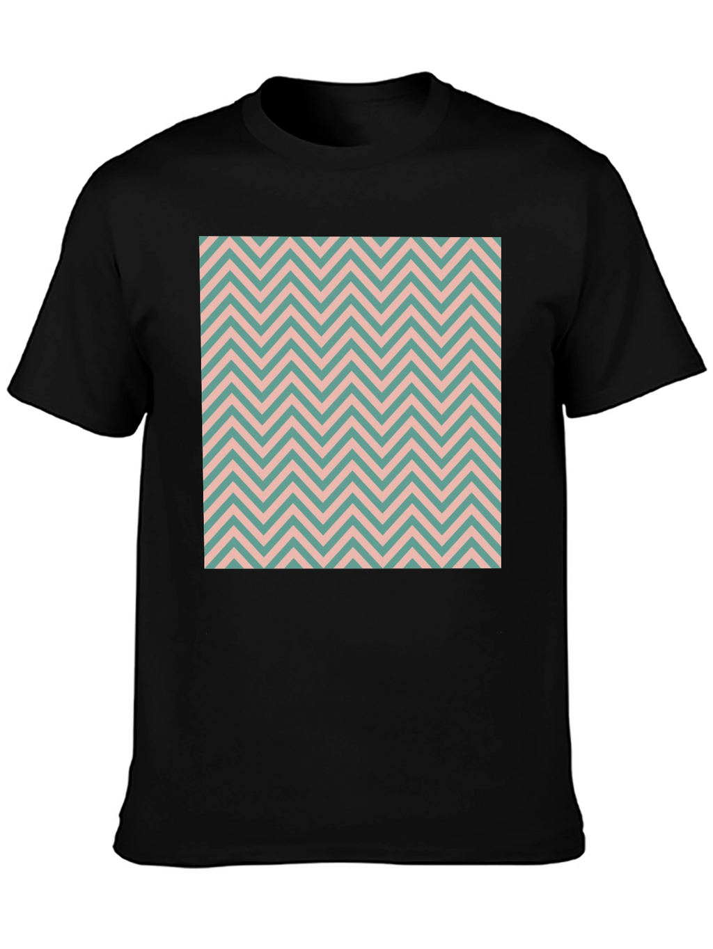 Chevron Pattern Black Cotton T-Shirt