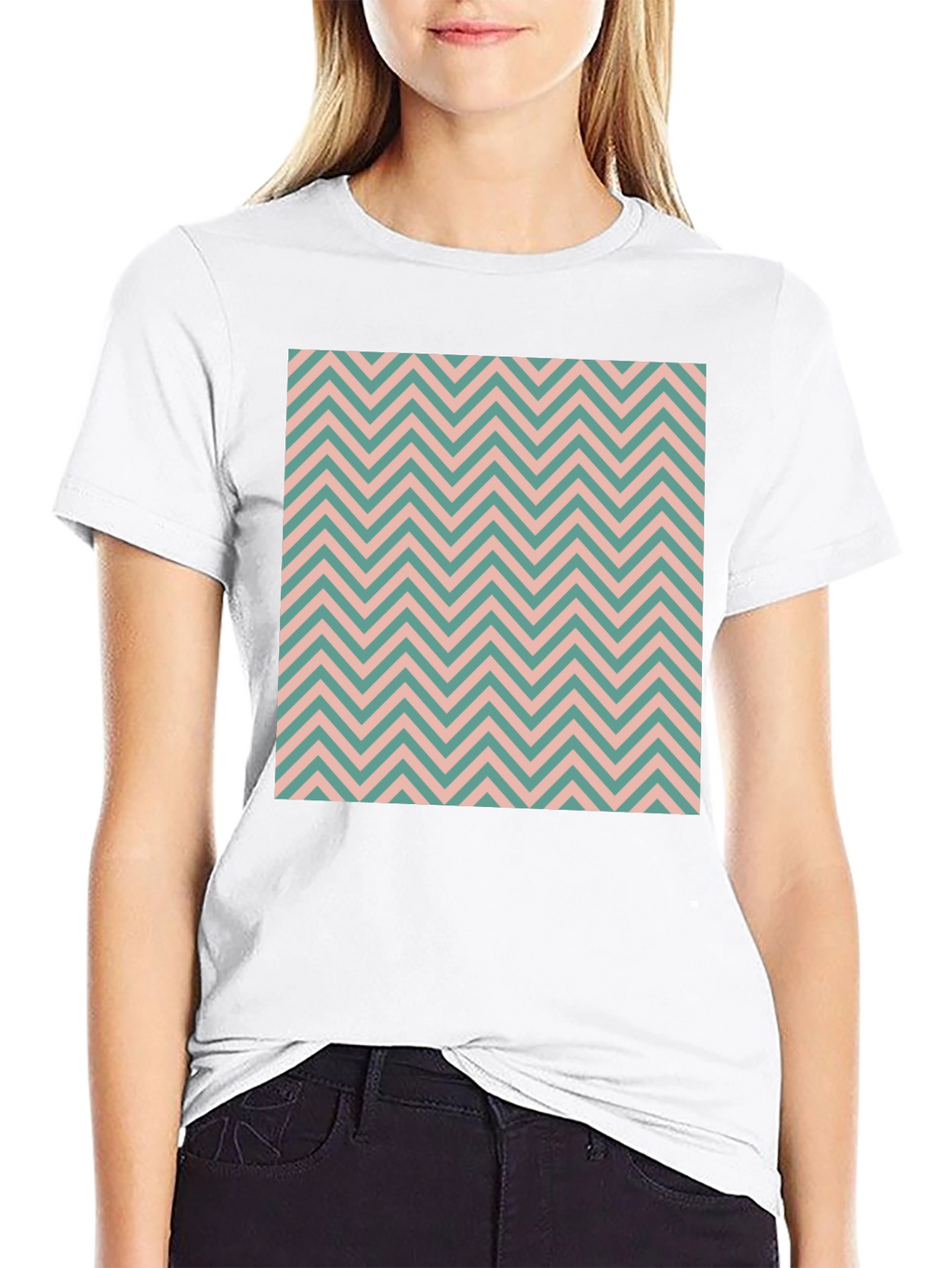 Chevron Pattern Black Cotton T-Shirt
