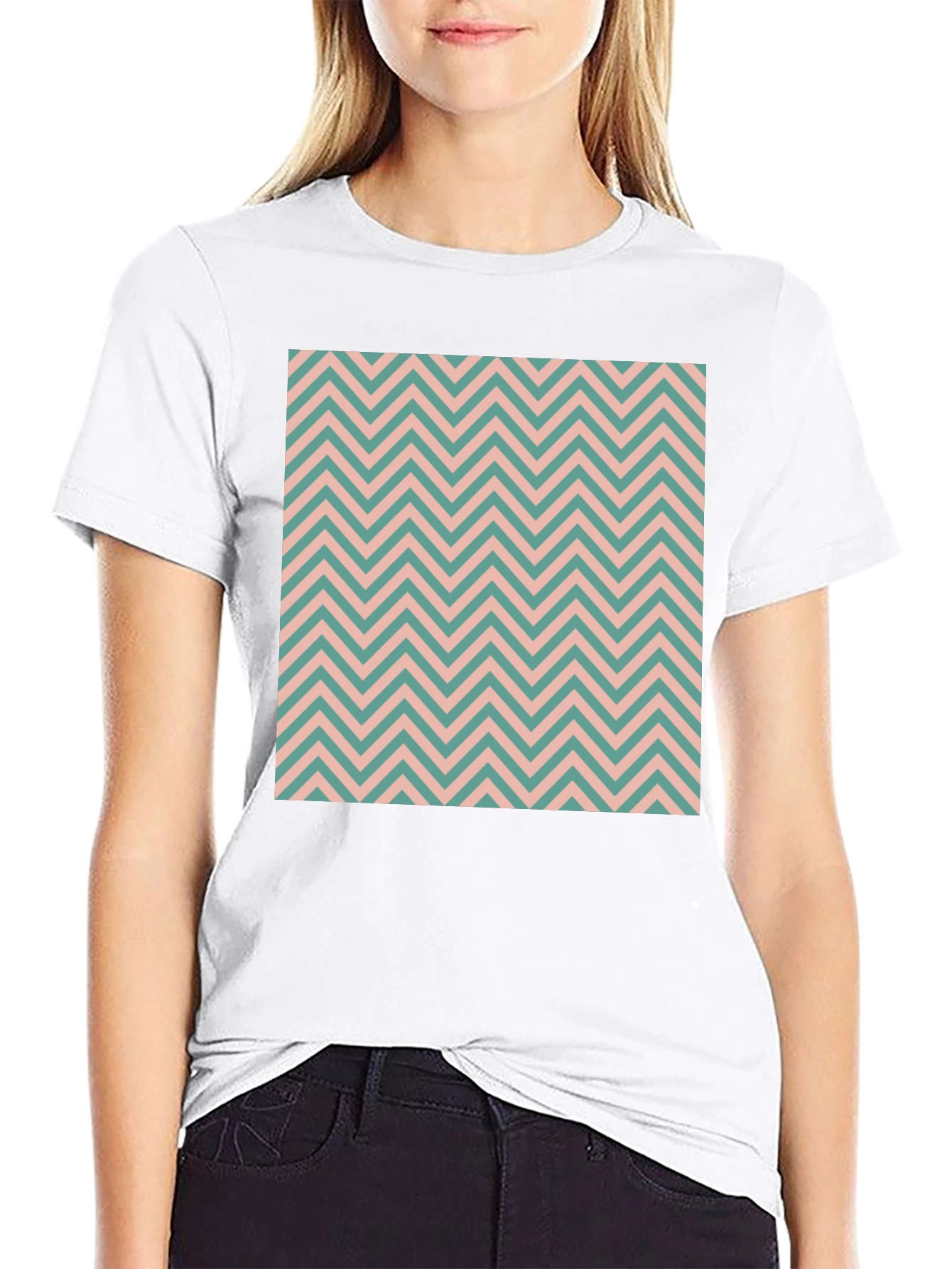 Chevron Pattern Black Cotton T-Shirt