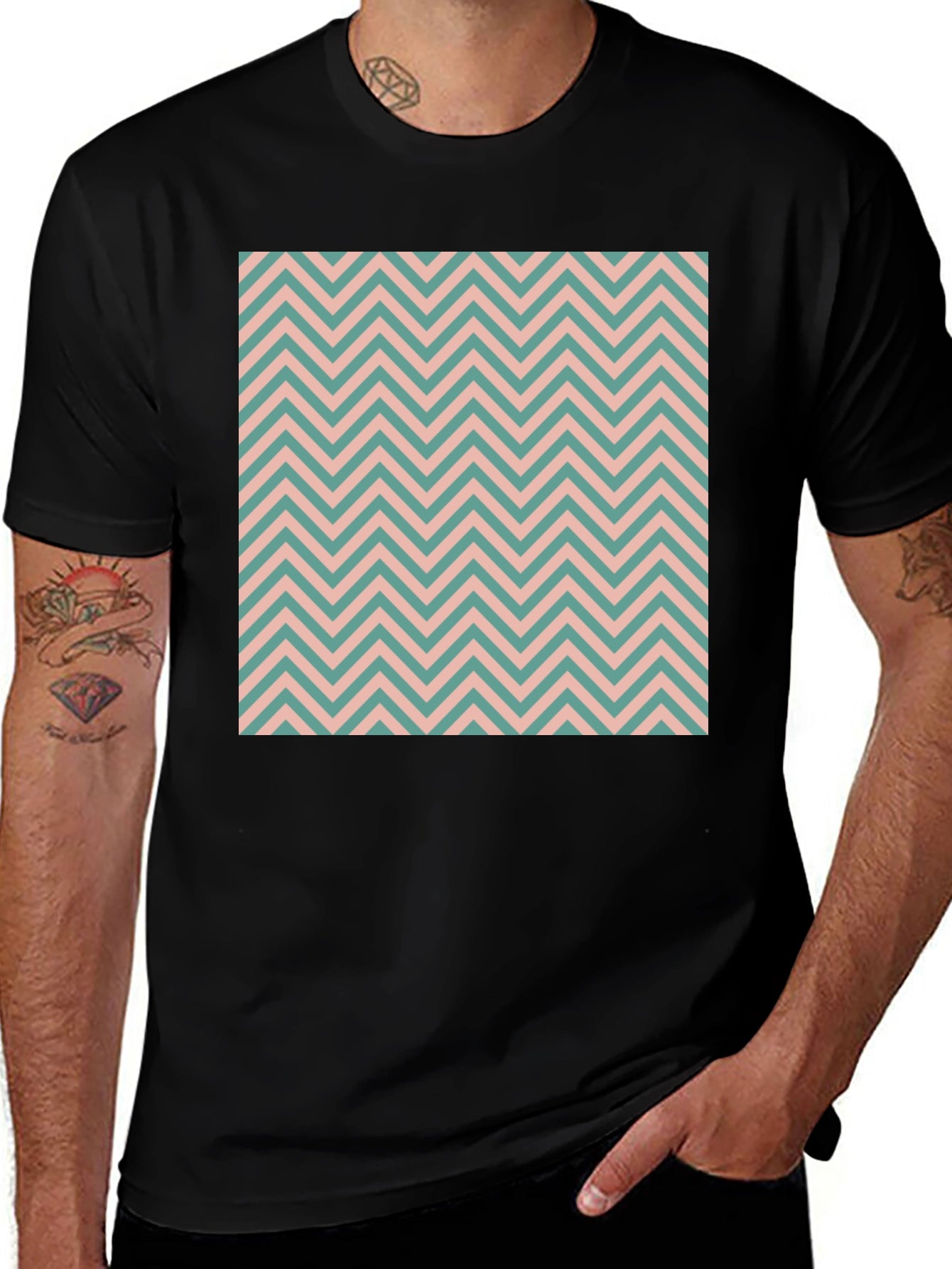 Chevron Pattern Black Cotton T-Shirt