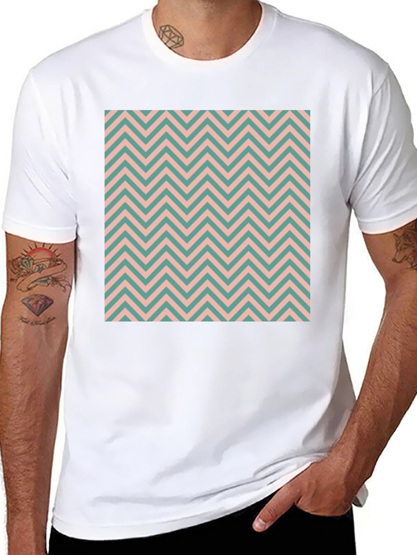Chevron Pattern Black Cotton T-Shirt