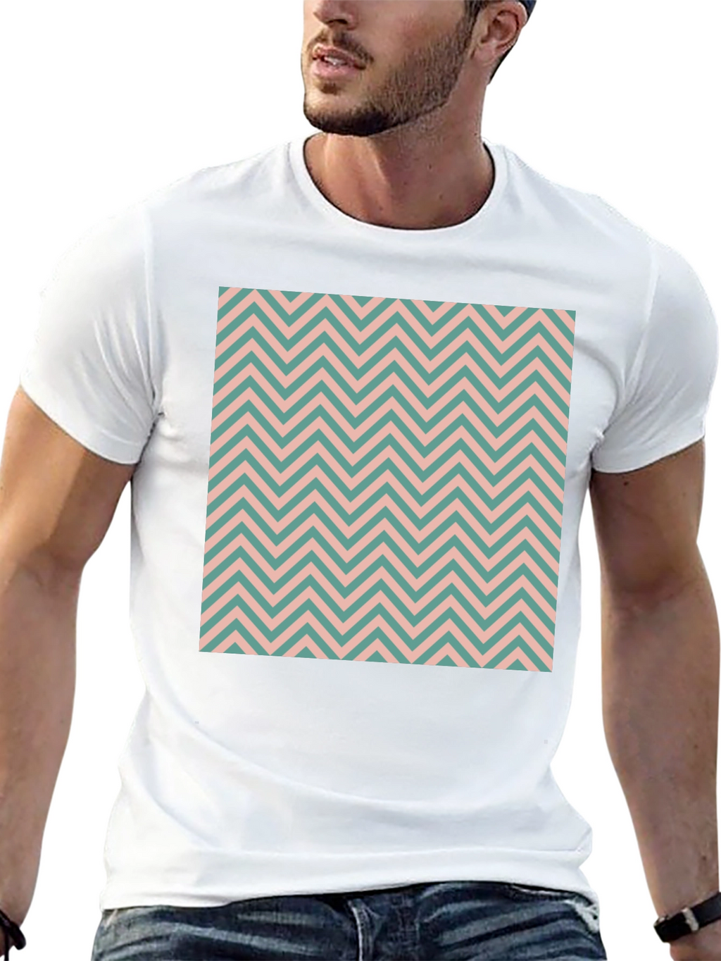 Chevron Pattern Black Cotton T-Shirt