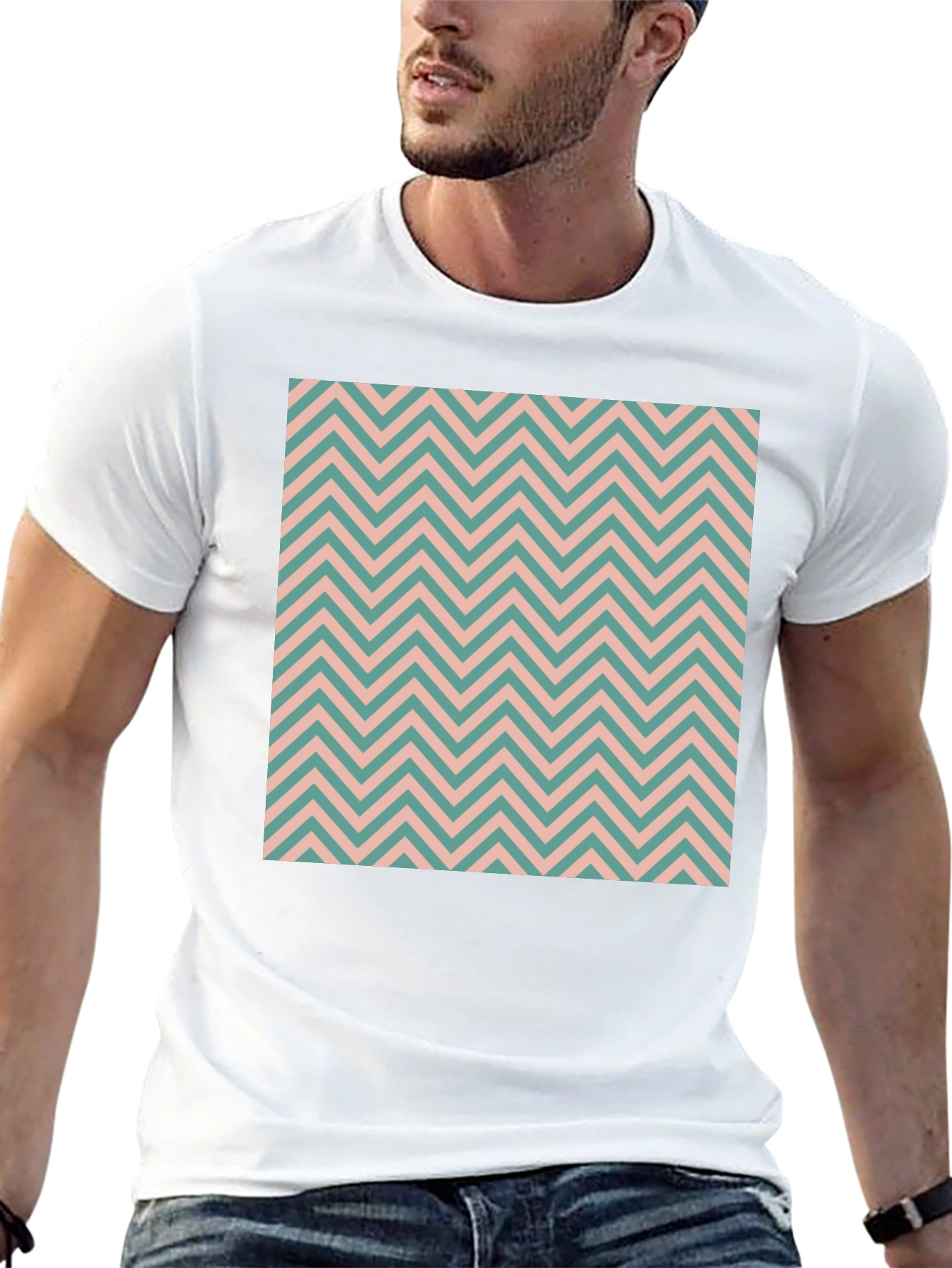Chevron Pattern Black Cotton T-Shirt