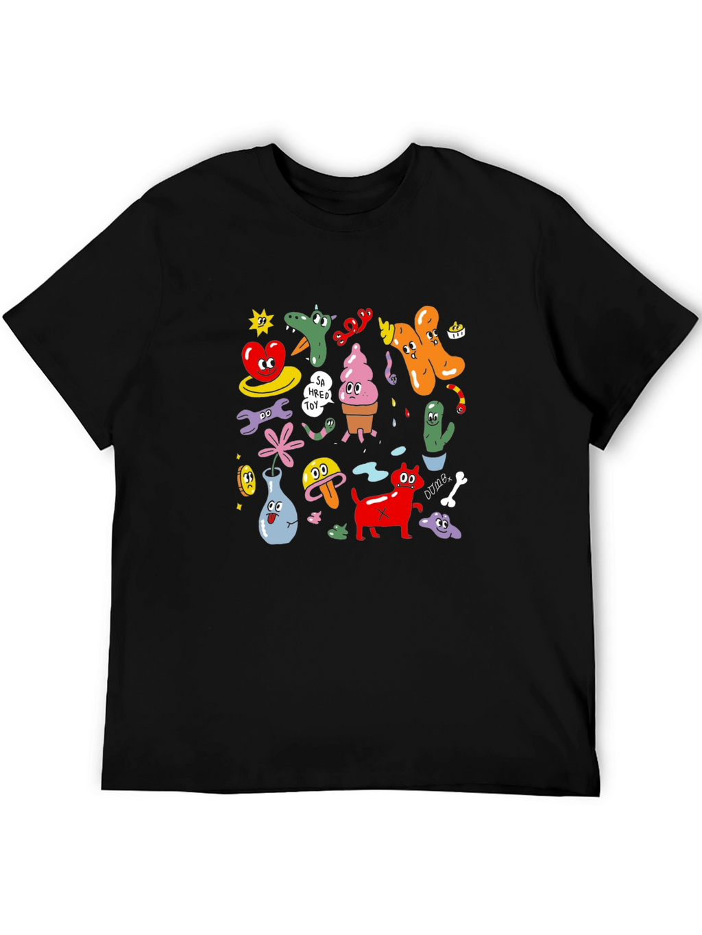 Cartoon Graphic Print Black T-Shirt