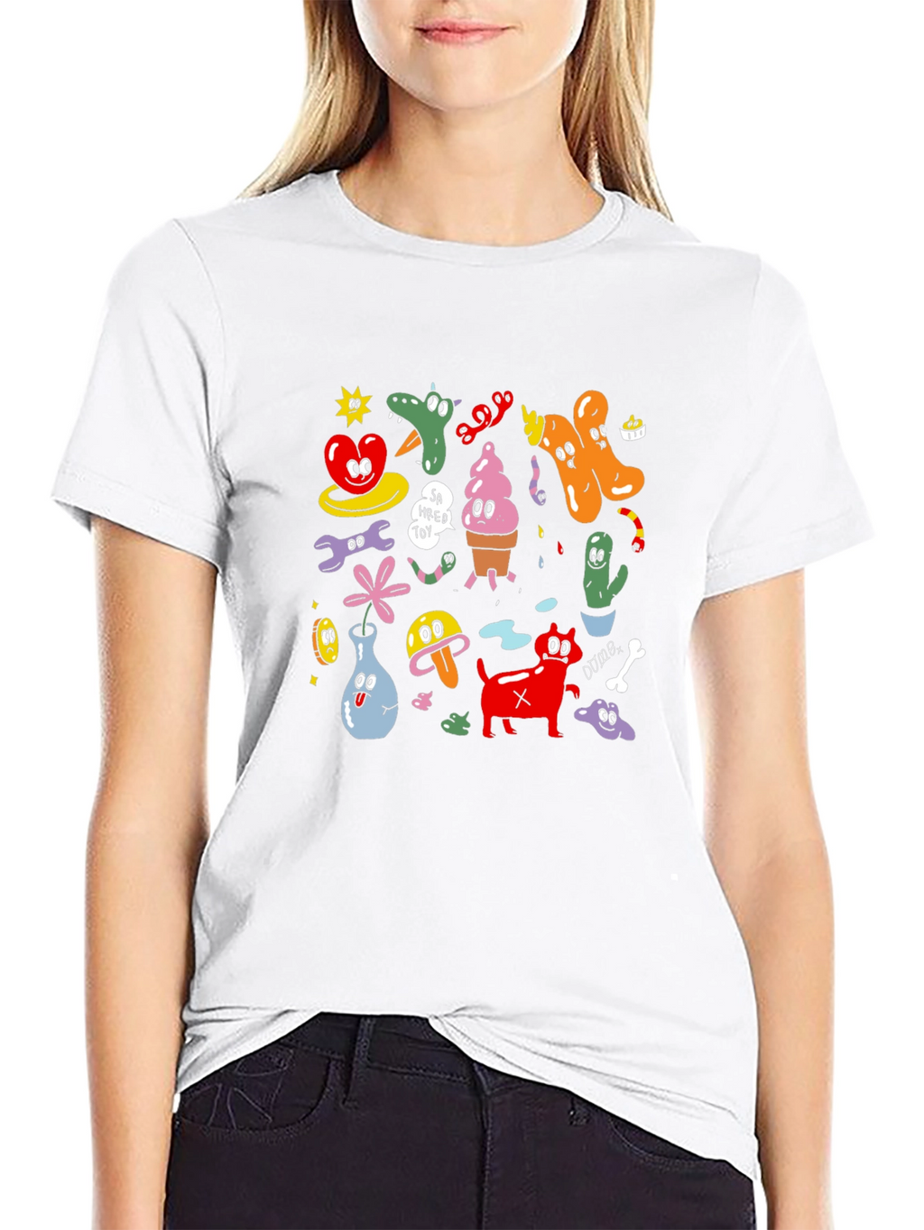 Cartoon Graphic Print Black T-Shirt
