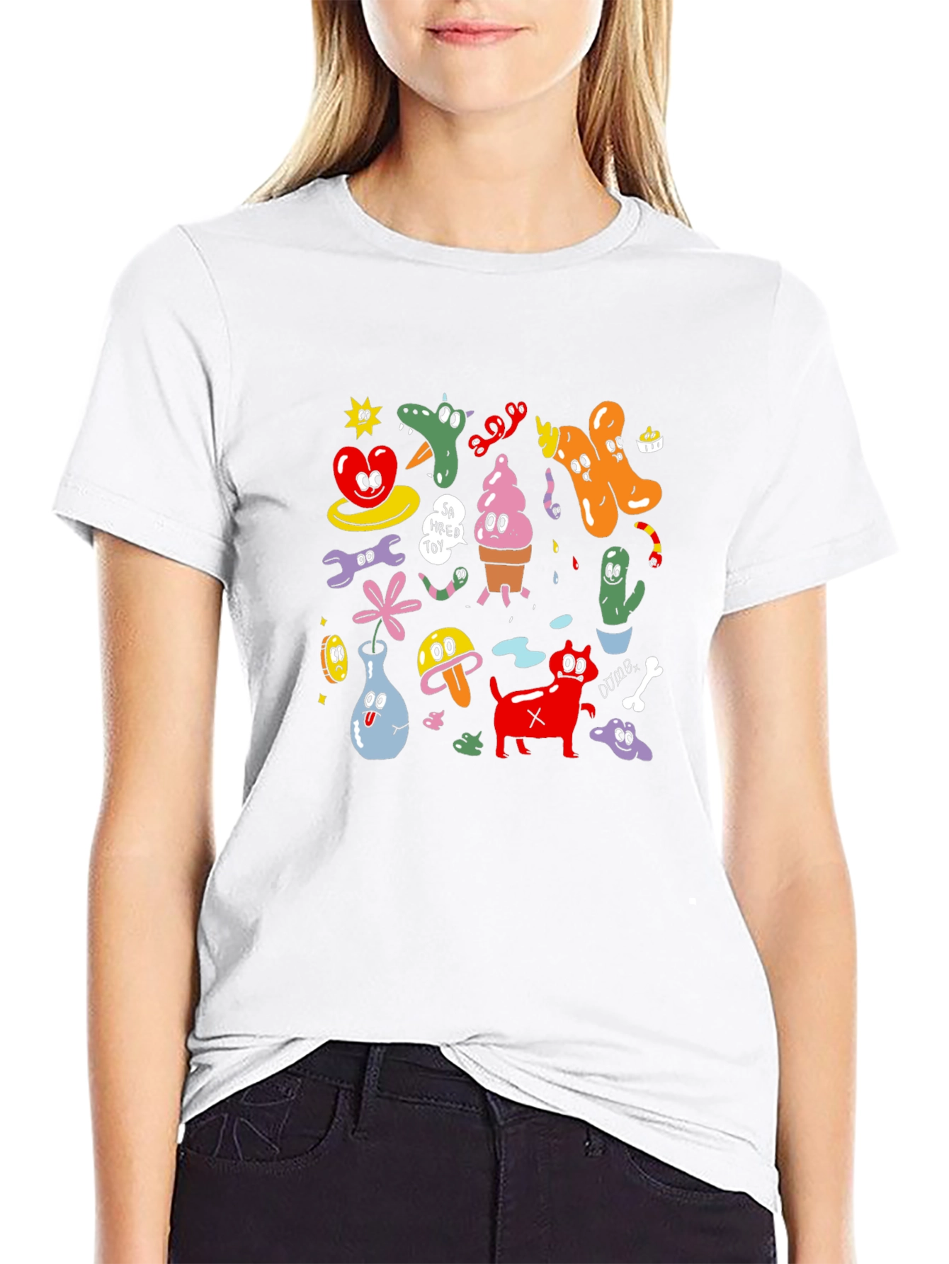 Cartoon Graphic Print Black T-Shirt