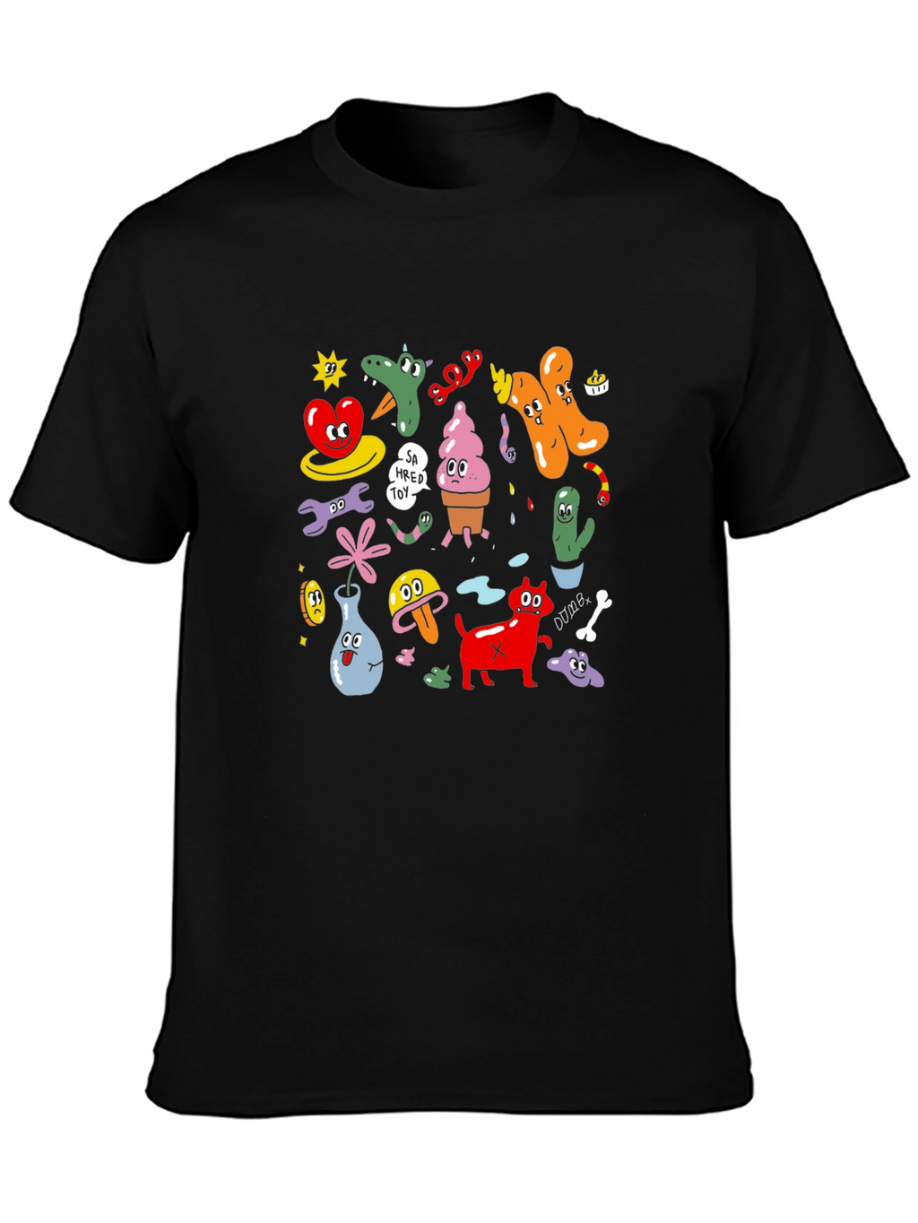 Cartoon Graphic Print Black T-Shirt